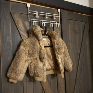 Kids Rabbit Fur Hooded Jacket in Tan